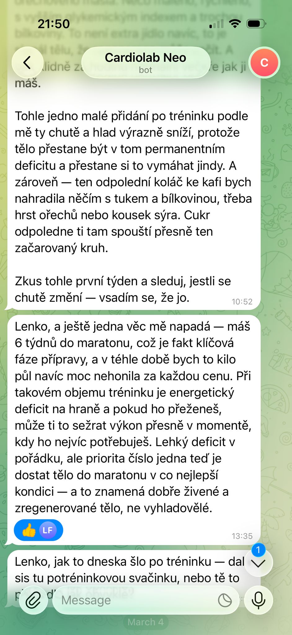 Příprava na maraton, energetický deficit