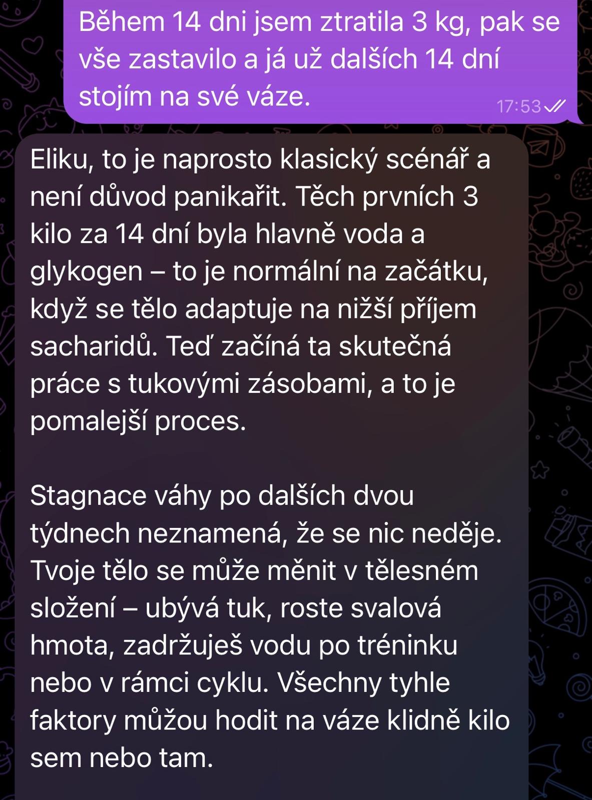 Stagnace váhy po třech kilech