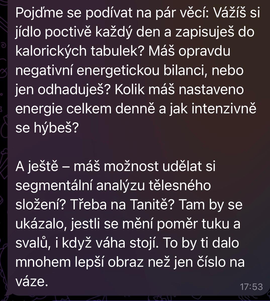Kalorické tabulky, tělesné složení